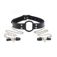 Stymulator-Ring Gag + Nipples Clamps (Black)