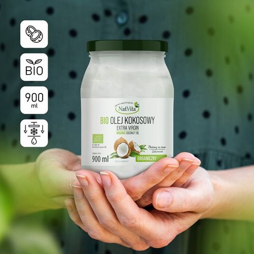 Olej Kokosowy BIO Extra Virgin 900ml Nierafinowany Ekologiczny NatVita na Arena.pl