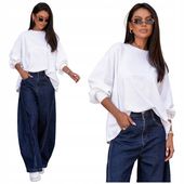 Oversizowy t-shirt bluzka z długim rękawem z bawełny biały Wassyl