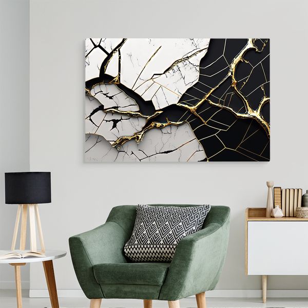 Obraz Ścienny Do Salonu Czarno-biały Popękany MARMUR Abstrakcja 120cm x 80cm zdjęcie 5