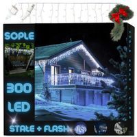 LAMPKI ZEWNĘTRZNE ŚWIĄTECZNE SOPLE 300 LED BIAŁE ZIMNE STAŁE + FLASH 12m
