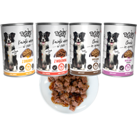 MOKRA KARMA DLA PSA TufTuf puszka kawałki mięsne MIX SMAKÓW ZESTAW 4x415g