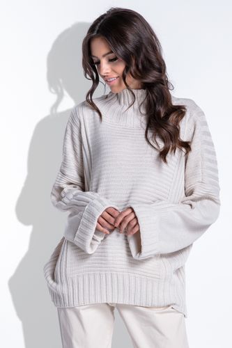 Sweter oversize F423 Beżowy UNI na Arena.pl