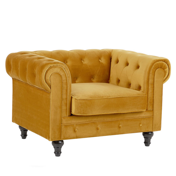 Fotel welurowy żółty CHESTERFIELD zdjęcie 1