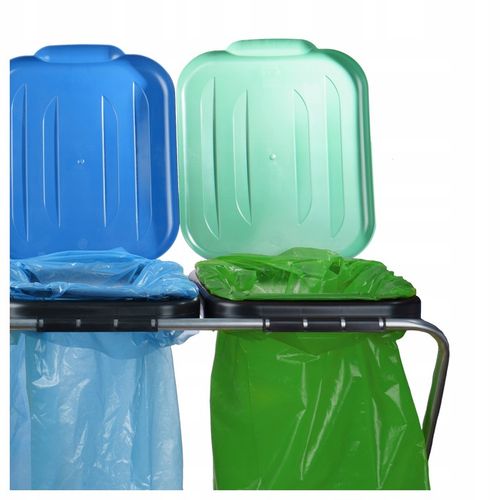 STOJAK NA WORKI DO SEGREGACJI ŚMIECI STELAŻ KOSZ 2 STANOWISKA NA ŚMIECI na Arena.pl