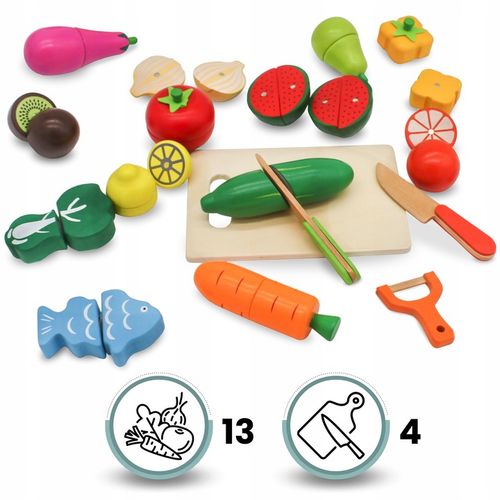 Drewniane Owoce i Warzywa Do Krojenia Zestaw XXL ze Skrzynką 17 elementów na Arena.pl