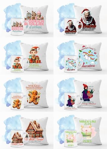 Zestaw PODUSZKA i KUBEK nadruk mikołajkowy świąteczny PREZENT dużo wzorów na Arena.pl