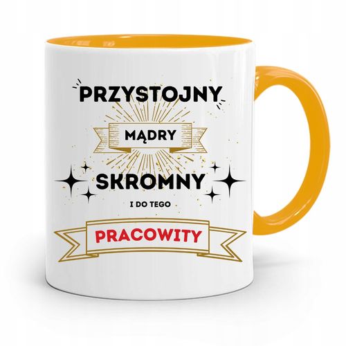 Dla Pracownika Kubek Żółty Przystojny Mądry Z Nadrukiem Ze Zdjęciem na Arena.pl
