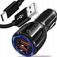 ŁADOWARKA SAMOCHODOWA ZASILACZ USB SZYBKA MOCNA 3.0 + Kabel usb TYP C