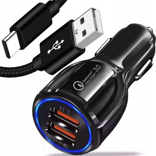 ŁADOWARKA SAMOCHODOWA ZASILACZ USB SZYBKA MOCNA 3.0 + Kabel usb TYP C na Arena.pl