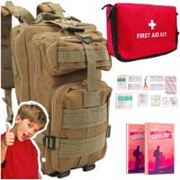 Plecak Brązowy Militarny 35L Wielofunkcyjny + Apteczka Mini Czerwona