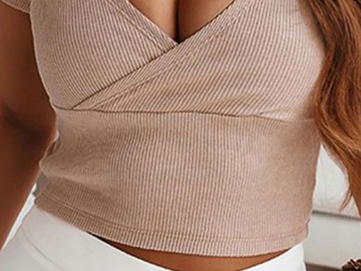 Bluzka damska prążkowana TOP dopasowana prosta na lato modna wygodna L/XL zdjęcie 2