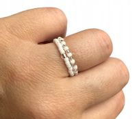 PIERŚCIONKI Z KORALIKÓW 2 sztuki BIAŁO-SREBRNE