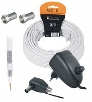 ZASILACZ ANTENOWY DVB-T2 Z REGULACJĄ NA WTYK F + KABEL ANTENOWY 4K LTE FHD