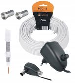 ZASILACZ ANTENOWY DVB-T2 Z REGULACJĄ NA WTYK F + KABEL ANTENOWY 4K LTE FHD