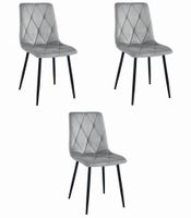 Krzesło tapicerowane srebrno-szare LIBRA welur nogi czarne 3 szt. loft