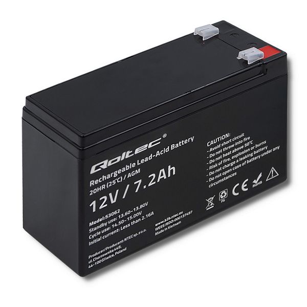 Qoltec Akumulator AGM | 12V | 7.2 Ah | max 108A zdjęcie 1