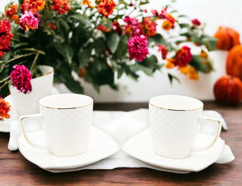 Serwis kawowy zestaw filiżanek ze spodkiem 240 ml 6+6 porcelanowy na Arena.pl