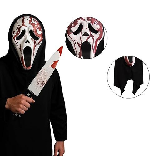 Maska Krzyk Ghostface z płynącą krwią Halloween Kostium Straszny Strój na Arena.pl