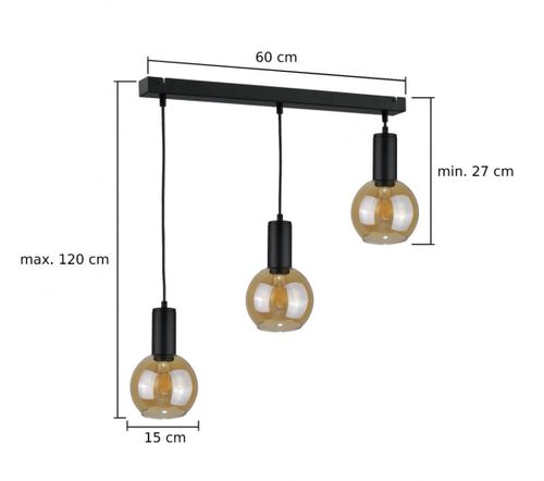 Lampa wisząca 3xE27 JANTAR BLACK na Arena.pl