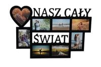 Multirama ramka na zdjęcia z napisem Nasz Cały Świat mdf 8 zdjęć serce