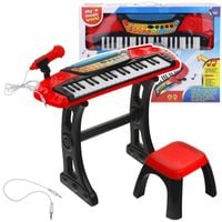 keyboard pianino organy dla dzieci mikrofon stołek czerwony nagrywanie