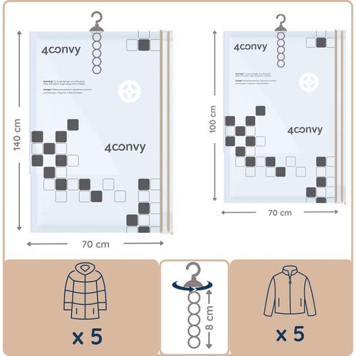 4CONVY 4x Wiszący worek próżniowy na ubrania z wieszakiem 70x140 i na Arena.pl