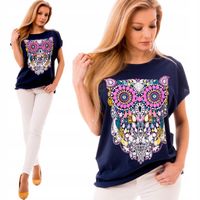 Wygodna Luźna BLUZKA DAMSKA T-shirt Nadruk Sowa