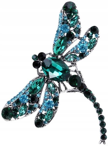 WAŻKA Broszka z cyrkoniami owad pin retro boho F68_B_Zielony zdjęcie 5