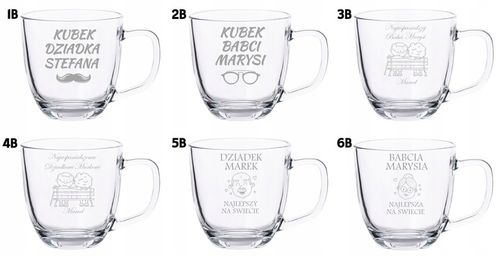 2 Duże Szklane Kubki Grawer LOGO 420ml Prezent dla pary Walentynki WZORY na Arena.pl