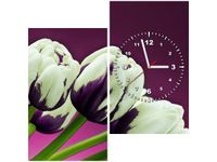 60X60CM ZEGAR FIOLETOWE TULIPANY OBRAZ DREWNO ŚCIAN KWADRAT