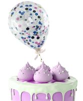 TOPPER BALONOWY NA TORT RÓŻOWO NIEBIESKIE KONFETTI DEKORACJA URODZINOWA