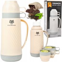 TERMOS ZE SZKLANYM WKŁADEM 0,6L DO KAWY HERBATY DWA KUBKI TERMOS