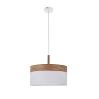 Orto lampa wisząca biały+drewniany 1x60W E27 abażur brązowy+biały