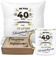 ZESTAW PODUSZKA I PIĘKNY KUBEK ORYGINALNY PREZENT 40 LAT NA URODZINY