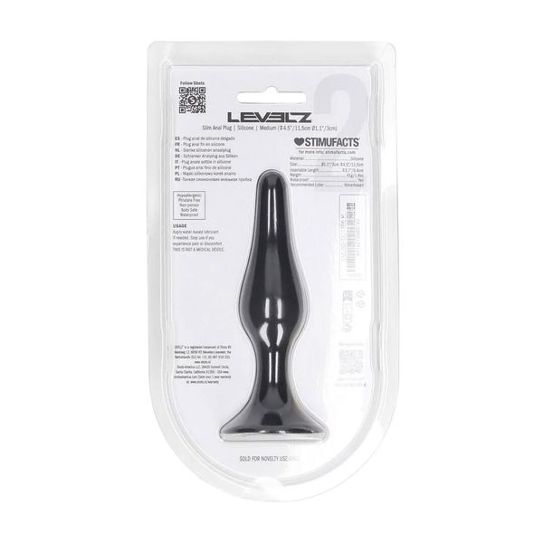 Slim Silicone Anal Plug - M - Black zdjęcie 3