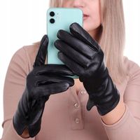 Rękawiczki Damskie Skórzane Czarne Ocieplane DOTYK CZARNE ELEGANCKIE