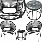 KRZESŁO OGRODOWE x2 STOLIK Zestaw mebli ogrodowych MAYA Black FOCUS GARDEN