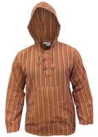 Koszula Męska z Kapturem w Paski Bawełniana Boho Pomarańczowa Rozmiar M