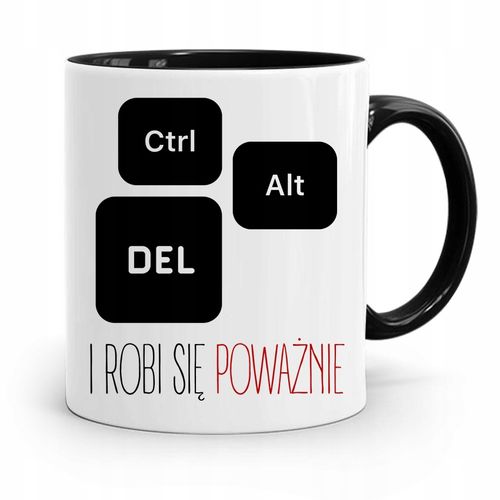 Kubek Czarny Informatyka Programisty Ctrl Alt Del Z Nadrukiem Ze Zdjęciem na Arena.pl