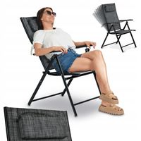 KRZESŁO OGRODOWE Stalowe Regulowane WODOODPORNE Ciemnoszare BALKONOWE Tadar