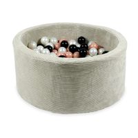 Suchy basen 90x40 Velvet sztruks szary z piłeczkami 300 szt.(perłowe, różowozłote, czarne)