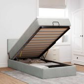 Rama łóżka otomana z materacem, szara, 90x190 cm, aksamit