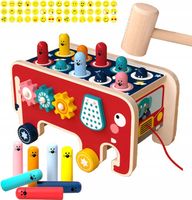 DREWNIANA KOSTKA EDUKACYJNA UKŁADANKA WBIJAK SŁOŃ MONTESORRI + MŁOTEK