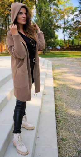 PRZEJŚCIOWY PŁASZCZ z alpaki Z KAPTUREM na suwak KOLOR BIAŁY r. oversize na Arena.pl