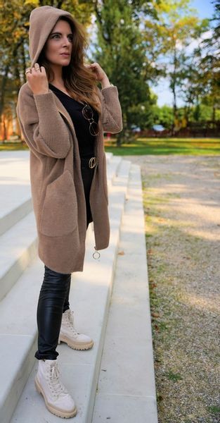 PRZEJŚCIOWY PŁASZCZ z alpaki Z KAPTUREM na suwak KOLOR BIAŁY r. oversize zdjęcie 5