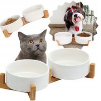 MISKA CERAMICZNA DLA PSA KOTA PODWÓJNA MISKI NA STOJAKU BIAŁE 2x400ML