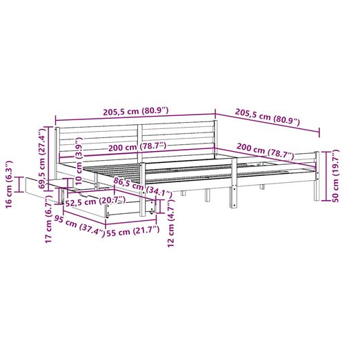 Rama łóżka bez materaca, 200x200 cm, lite drewno sosnowe na Arena.pl