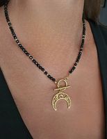 Naszyjnik Ażurowy Księżyc Kamienie Czarny Turmalin Zapięcie Toggle Lunula