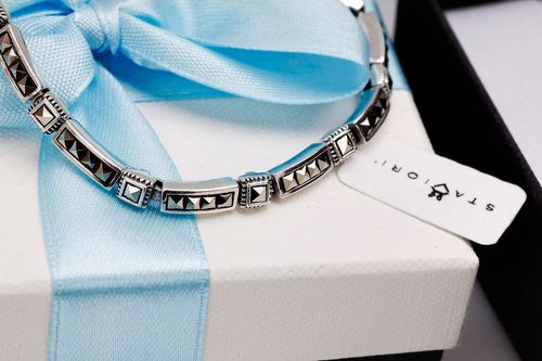 srebrna bransoletka z markazytami solidna - bdm3235 na Arena.pl